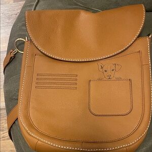 Ellen Degeneres Tan Leather Crossbody Bag with Dog Design